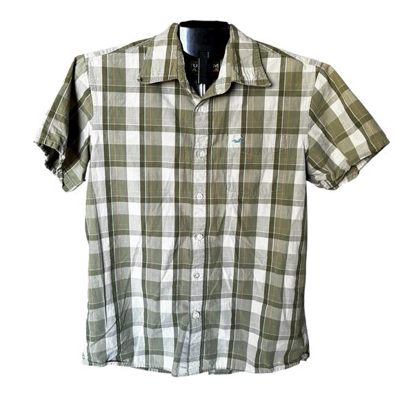 Hollister Button Shirt Mens Large Plaid Green Collared Short Sleeve Y2K Top - Picture 1 of 8